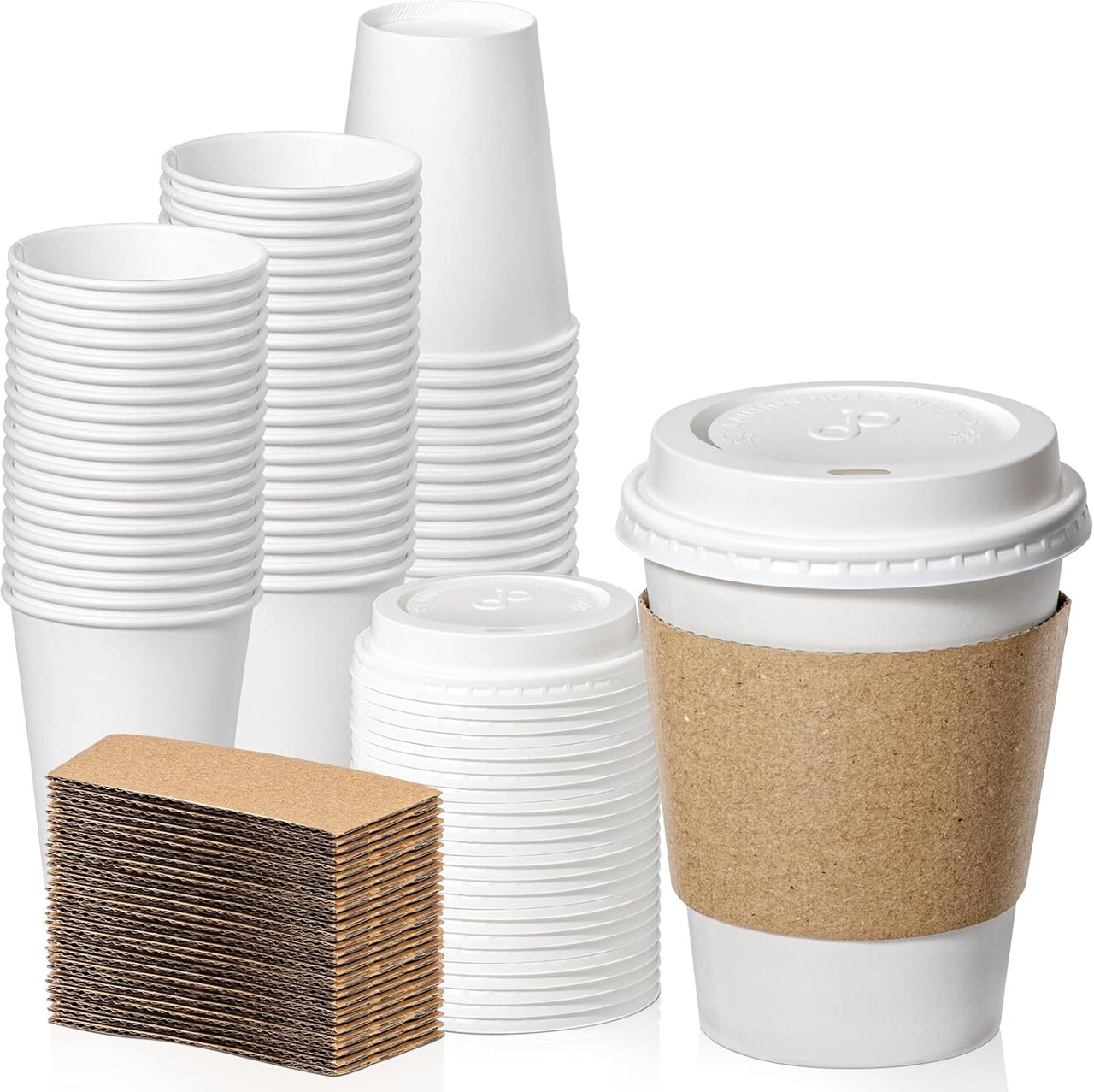 100 Pack 12 oz Disposable Coffee Cups with Lids, Sleeves, Leak-Proof To Go Coffee Cups with Lids, Durable Hot Paper Cups for Home, Office, Party, Business